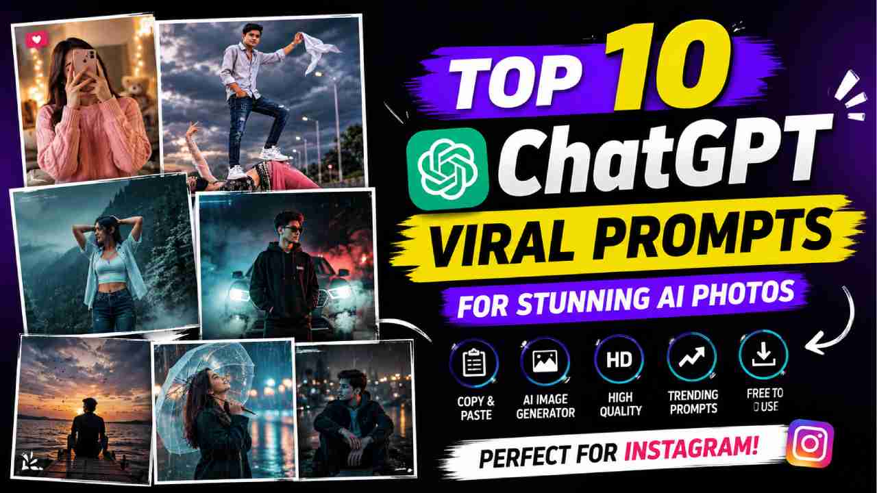 Top 10 ChatGPT Viral AI Photo Prompts featured image by Biruli.in for Instagram aesthetic and trending AI photo editing prompts.